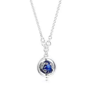 Ожерелье Interstellar Blue Earth для женщин, стерлинговое серебро 925 пробы, 50 см, цепочки, ожерелья, подвески, ювелирные изделия, подарок