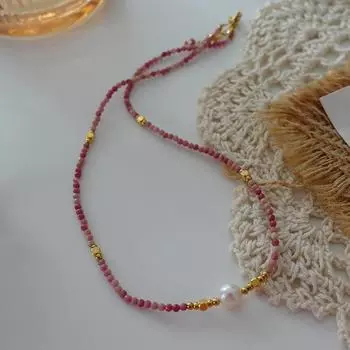 Ожерелье из красного камня, цепочка для свитера из пресноводного жемчуга, аксессуары, новая атмосфера, средневековая цепочка на ключицу для женщин
