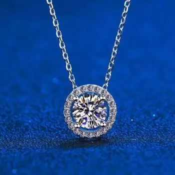 Ожерелье из настоящего муассанита для женщин 0,5-2 CT VVS1 с блестящим муассанитом и бриллиантом Halo, подвеска, ожерелья, подарок на годовщину 0.5 carat