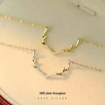 Ожерелье из оленьего рога Banyan Tree S925 Silver с бриллиантом - женская модная цепочка на ключицу в подарок на праздник NS480 платиновый