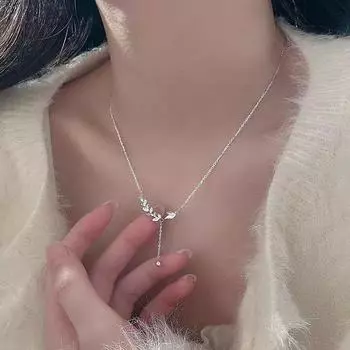 Ожерелье из серебра 925 пробы, ожерелье из пшеницы, ожерелье из свежих листьев, универсальная цепочка на ключицы для меньшинств, легкая роскошь 925