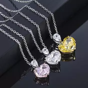 Ожерелье из серебра 925 пробы с цирконием в форме сердца 5CT для женщин, повседневная одежда, регулируемая длина цепи 40cm жёлтый