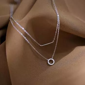 Ожерелье из серебра 925 пробы с двухслойной цепочкой из хрусталя и круглой подвеской, колье-чокер для девушек и женщин, ошейник, ювелирные изделия