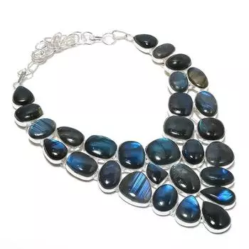 Ожерелье из серебра 925 пробы с драгоценным камнем лабрадоритом ручной работы 18 дюймов d9O56
