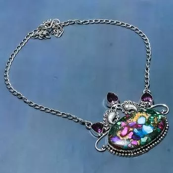 Ожерелье из стерлингового серебра 925 пробы с натуральной колючей устрицей и аметистом, 18 дюймов m8F57