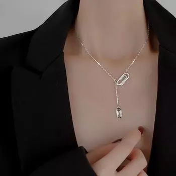 Ожерелье из стерлингового серебра 925 пробы с зажимом для бумаги для женщин, модная геометрическая цепочка для ключицы, ювелирные изделия, подарки S -N751