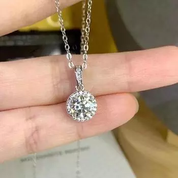 Ожерелье из стерлингового серебра S925 с круглыми бриллиантами, круглой сумкой, ожерелье с подвеской из циркония 1 карат 925