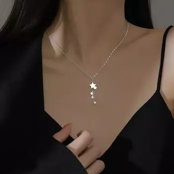 Ожерелье из стерлингового серебра S925 в стиле Instagram. Простая и модная легкая роскошная цепочка на ключицу. Женская цепочка для свитера. Ожерелье со звездой и кисточкой.