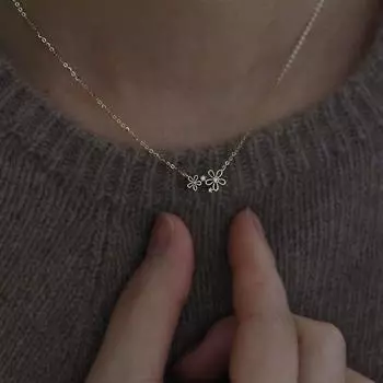 Ожерелье из стерлингового серебра S925, женское, с двумя маленькими цветочками, для девочек, японское и корейское, простое, темпераментное, повседневное, с джокером, ключичная цепочка 42cm+3cm