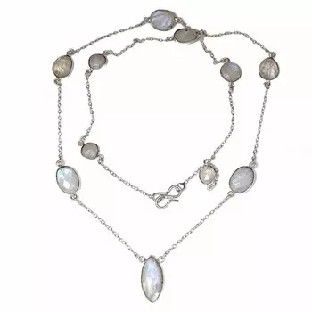 Ожерелье Лунный камень Feceted Gemstone Handmade Antique Silver Jewelry 35