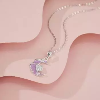 Ожерелье Monet Garden Rose Moon из цельного серебра 990 пробы, женская подвеска в виде полумесяца с эмалью, роскошная цепочка на ключицу Foot silver