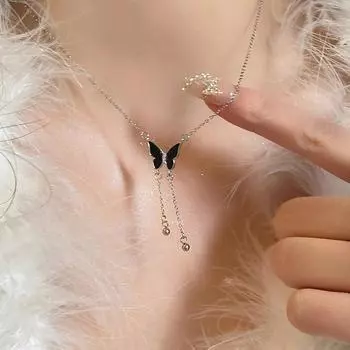 Ожерелье с кисточками Pure Desire Wind Black Butterfly, женская трендовая цепочка для свитера, универсальные аксессуары для ключицы