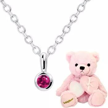 Ожерелье с одним бриллиантом Fukurin Silver Pink Teddy Bear Set, июль, камень рождения: рубин [Sears], женский 13930-s-tdt-01-p-07