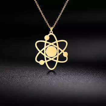 Ожерелье с подвеской Atomic Model из нержавеющей стали для женщин и мужчин, золотистая цепочка, аксессуары, модные ювелирные изделия, подарок