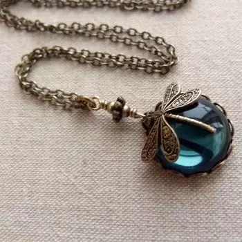 Ожерелье с подвеской Chenyou Retro Dragonfly Green Crystal - модные украшения в стиле бохо для женщин