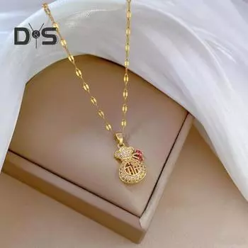 Ожерелье с подвеской Lucky Money Bag, блестящее женское ожерелье с инкрустацией стразами, регулируемая цепочка, ожерелье Lucky Money Bag золотистый