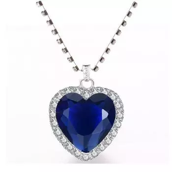 Ожерелье с подвеской Titanic Heart Of Ocean Blue Heart Love Forever + бархатная сумка 45cm королевский синий
