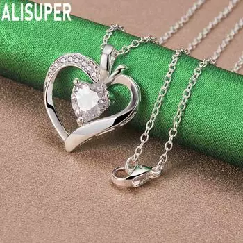 Ожерелье с подвеской в форме сердца из стерлингового серебра 925 пробы с цирконием, модные свадебные украшения O-40CM