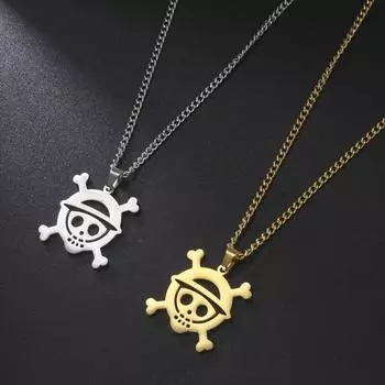 Ожерелье с подвеской в виде цепочки One Piece Anime Luffy Skeleton Anime Charm Luffy Choker, новое с ценниками, позолоченное серебро 18 карат белый