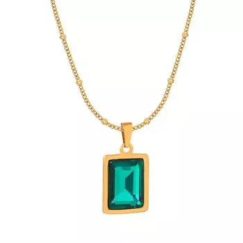 Ожерелье с подвеской в виде квадратного камня French Light Luxury из титановой стали 18-каратного золота с О-образной клипсой и бусинами, универсальная цепочка на ключицу для индивидуального темперамента