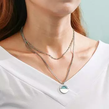 Ожерелье с синим веером, цепочка на ключицу богини солнца серебряный
