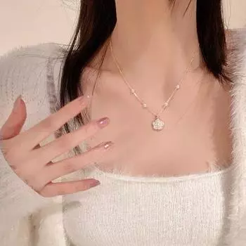 Ожерелье с жемчугом и камелией Milk Desire First Love, женская легкая роскошная нишевая цепочка на ключицу, дизайнерская цепочка на шею Sense Premium, аксессуары