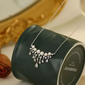 Ожерелье с жемчужной кисточкой, легкая роскошь, нишевые аксессуары с каплями воды, инкрустированная бриллиантами цепочка на ключицу, женское ощущение высокого класса