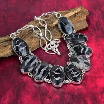 Ожерелье Septarian Fossil Designer, ожерелье из стерлингового серебра 925 пробы, красивое ювелирное ожерелье ручной работы Adjustable with 18 inches чёрный