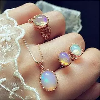 Ожерелье, серьги, кольца для женщин, свадебные подарки, модные украшения, 4 шт./компл., наборы ювелирных изделий, кулон с кристаллом и опалом, ручная работа