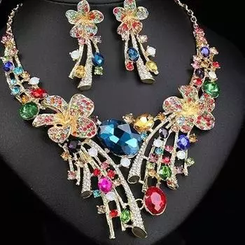 Ожерелье, серьги, комплект с синими драгоценными камнями, хрустальное ожерелье для женщин, украшения для вечеринок и особых случаев