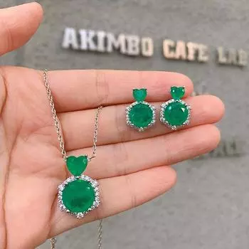 Ожерелье Simple love blue с имитацией Параиба, серьги-гвоздики с изумрудами, женские украшения