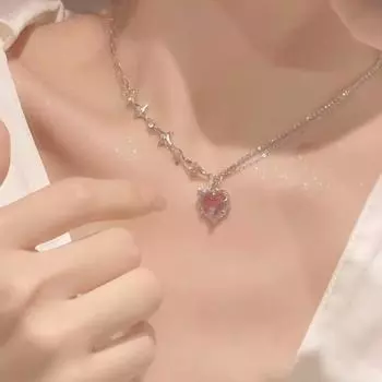 Ожерелье Spice Girl Pink Diamond Love, женская цепочка с бриллиантами, нишевый дизайн, милая и крутая, универсальная, легкая, роскошная цепочка на ключицу