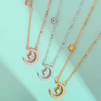 Ожерелье Star Moon, новое женское ожерелье из серебра 925 пробы, нишевый дизайн, высококачественная подвеска на цепочку для свитера Star Moon Clavicle 925 Silver платиновый