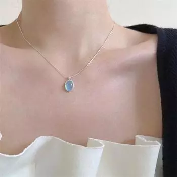 Ожерелье Xiaohongshu из натурального лунного камня с аквамарином, женское, новый уникальный дизайн, летняя овальная цепочка из натурального камня с змеиной костью