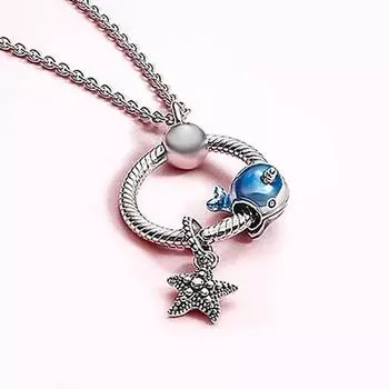 Ожерелья из бисера Pan Sparkling Starfish And Narwhal из стерлингового серебра 925 пробы, самые популярные среди женщин