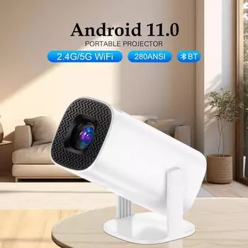 P30 Smart Mini Projector Android 11 WiFi 6 Поддержка 4K 1080P BT5.0 Проектор 1208*720P Портативный карманный проектор для домашнего кинотеатра EU Plug белый