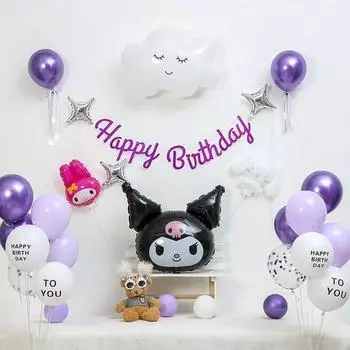 [P&B Unity] Набор гирлянд на день рождения Sanrio, 08) Набор гирлянд на день рождения Kuromi - фиолетовый, 1 комплект