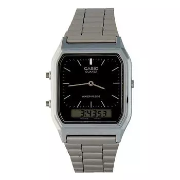[P]Часы-унисекс CASIO AQ-230A-1DAQ230A-1D Ana-Digi с металлическим ремешком и серебристо-черным циферблатом [Товар]
