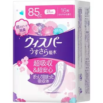 P&G Japan Wispa-Usuzusara Абсорбирующие Длительное Комфортное Использование 85 куб. см 16 листов 16 листов Whisper Легкое недержание Материал поверхности: Полиолефиновый нетканый материал