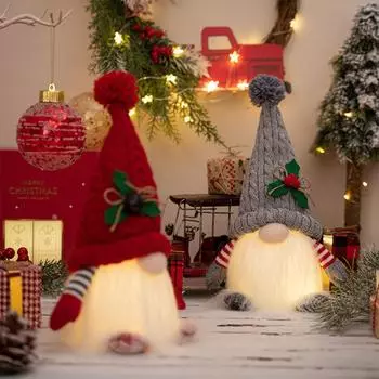 Pack of 2 Christmas Plush Gnome with LED Christmas Gnome Figure Christmas Decoration Gnome for Christmas Home Kitchen Decoration
