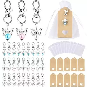 Pack Of 30 Guardian Angel Pendants, Guest Gifts, Christening Wedding With Organza Bag And Kraft Paper Pendant