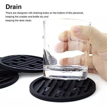 Pack of 4 Drink Coasters Kitchen Table Placemat Coffee Cup Mat Silicone Draining Bowl Holder Pad Tableware Home Gray 4pcs
