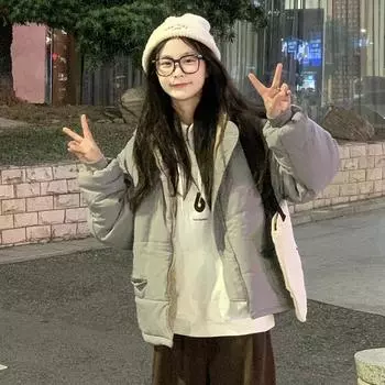 Padded clothes women s short bread clothes Korean version loose down jackets casual students winter large size padded clothes padded jackets S белый
