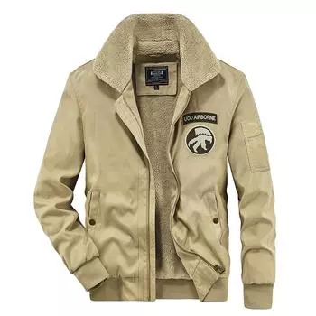 Padded Men s Winter Velvet Thickened Warm Fur Collar Men s Cotton Clothes Casual Simple Short Jacket M хаки