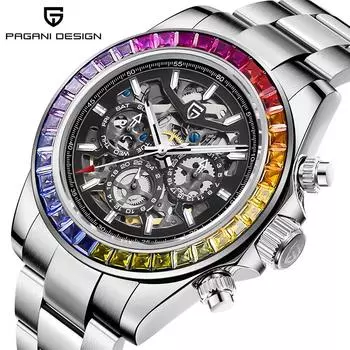 PAGANI DESIGN многофункциональные механические полые водонепроницаемые мужские часы из нержавеющей стали