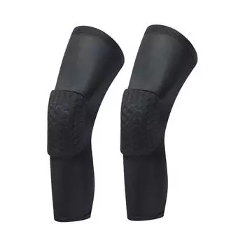 Pair Black Compression Long Sleeve Support Leg Knee Pad Brace Sport Pain Guard L