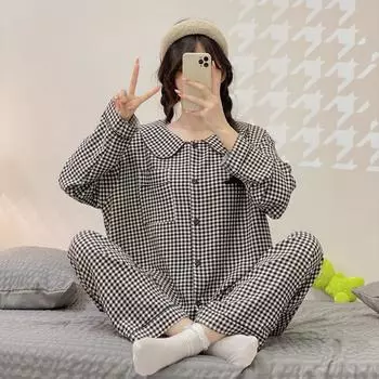 Pajama Cherry Print Sleepwear Set Long Sleeve Top+Pants Ruffle Homewear Skin-Friendly Breathable XXL