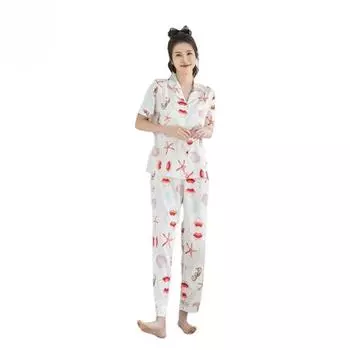 Pajamas Women s Summer Thin Short-sleeved Printed Cardigan Korean Style Sweet Spring and Autumn New Home Clothes M белый
