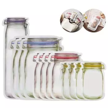Пакеты для еды Mason Jar Zipper, многоразовые, для хранения закусок, свежие, герметичные, герметичные, для хранения специй, набор из 10/12 предметов
