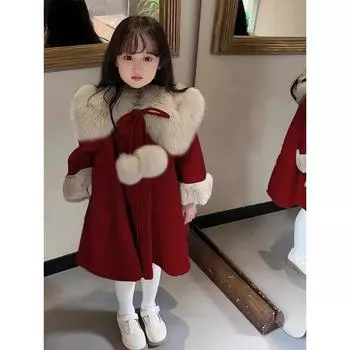 Пальто для девочек 3-12 лет Осенне-зимнее пальто Новое пальто Детская новогодняя одежда Детская стеганая красная одежда 110CM красный